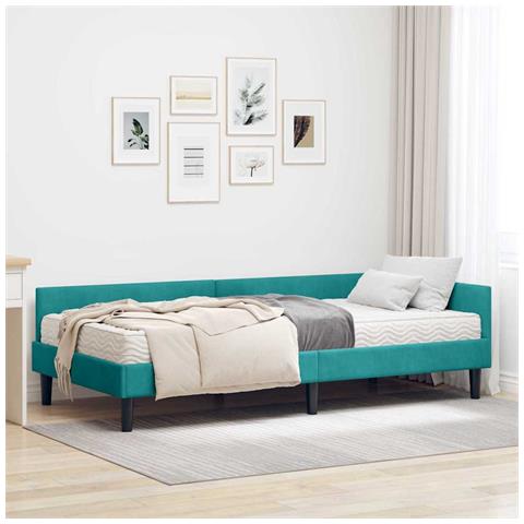 Struttura Letto Angolare con Materasso 2 pcs Turchese Velluto - Foto 2