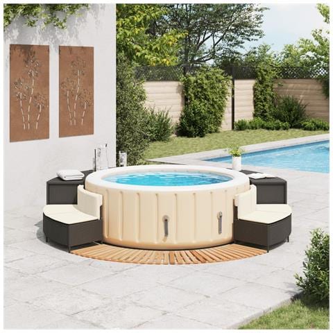 Bordo per Spa Nero in Polyrattan e Legno Massello di Acacia - Foto 2