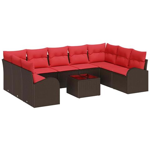Set Divano da Giardino 10 pcs Marrone e Rosso polyrattan - Foto 1