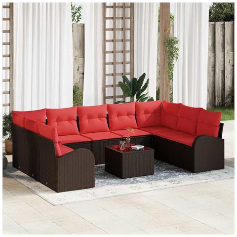 Set Divano da Giardino 10 pcs Marrone e Rosso polyrattan - Foto 2