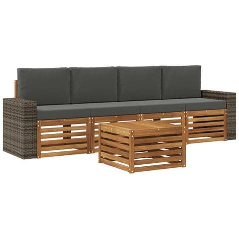 Set di divani da esterno con cuscino 5 pcs Naturale e Antracite - Foto 1