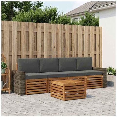 Set di divani da esterno con cuscino 5 pcs Naturale e Antracite - Foto 2