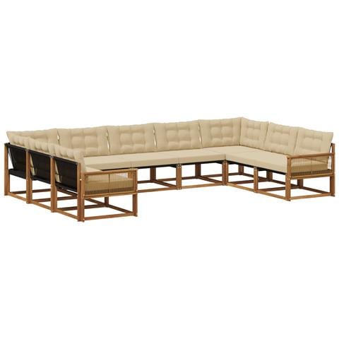 Set di divani da esterno con cuscino 9 pcs Naturale e Beige - Foto 1