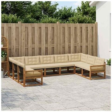 Set di divani da esterno con cuscino 9 pcs Naturale e Beige - Foto 2