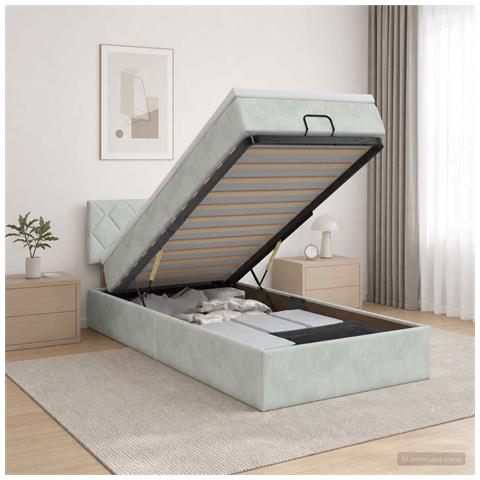 Letto ottomano con materasso Grigio Chiaro 90 x 190 cm Velluto - Foto 2