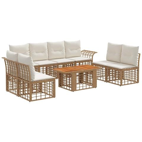 Set Divano da Giardino 9 pz Naturale e Bianco Crema polyrattan - Foto 1