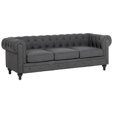 Divano Vintage A 3 Posti In Tessuto Grigio Chesterfield - Foto 30