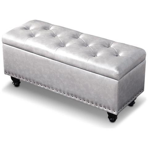 Pouf Panca Contenitore In Ecopelle Cassapanca Capiente Divanetto Grigio Chiaro - Foto 2