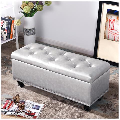 Pouf Panca Contenitore In Ecopelle Cassapanca Capiente Divanetto Grigio Chiaro - Foto 1