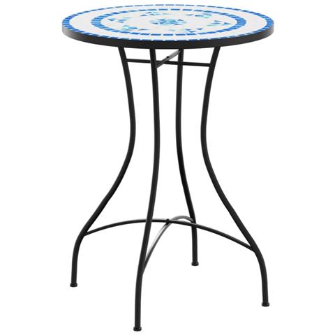 Tavolino Da Bistrot Con Mosaico Blu E Bianco 50x70 Cm Ceramica - Foto 2