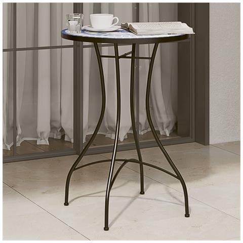 Tavolino Da Bistrot Con Mosaico Blu E Bianco 50x70 Cm Ceramica - Foto 1