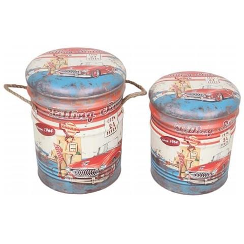 Set 2 Pouf Contenitori Da Seduta In Mdf E Pvc Con Grafiche 3d Linea Industrial - Lightskyblue - Foto 1