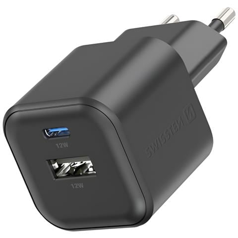 Spina 12w Con 1x Usb + 1x Usb-c Carica Rapida Dimensioni Compatte, Nero - Foto 1