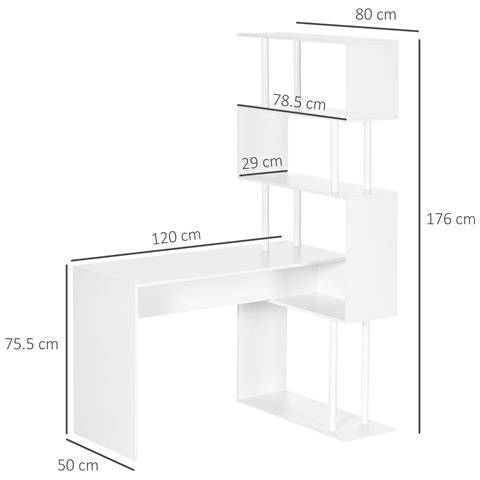 Scrivania Angolare Moderna In Truciolato Per Ufficio E Studio Con Ripiano A 4 Livelli, 120x80x176 Cm, Bianco - Foto 2