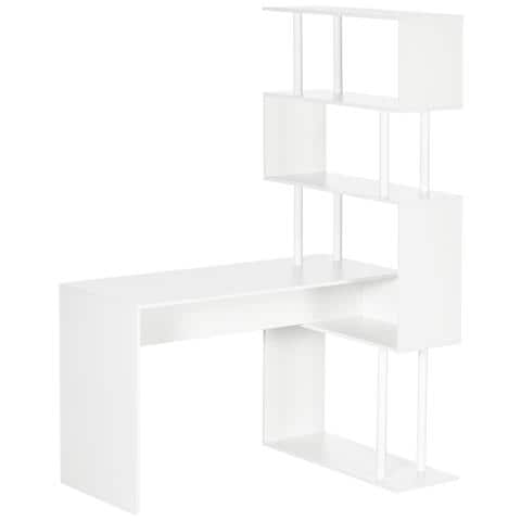 Scrivania Angolare Moderna In Truciolato Per Ufficio E Studio Con Ripiano A 4 Livelli, 120x80x176 Cm, Bianco - Foto 1