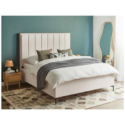 Letto Matrimoniale Tessuto Bouclè Bianco Sporco Con Contenitore 160 X 200 Cm Sezanne - Foto 1