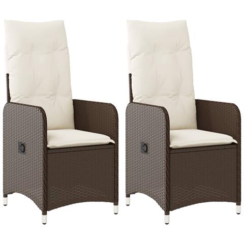 Sedie Reclinabili Giardino 2pz con Cuscini Marrone Polyrattan - Foto 1