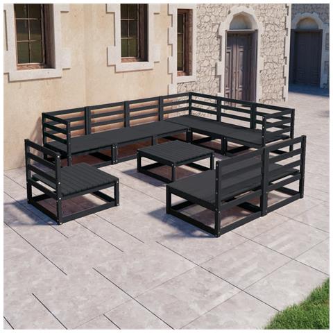 Set Divani Da Giardino 10 Pz Nero In Legno Massello Di Pino - Foto 8
