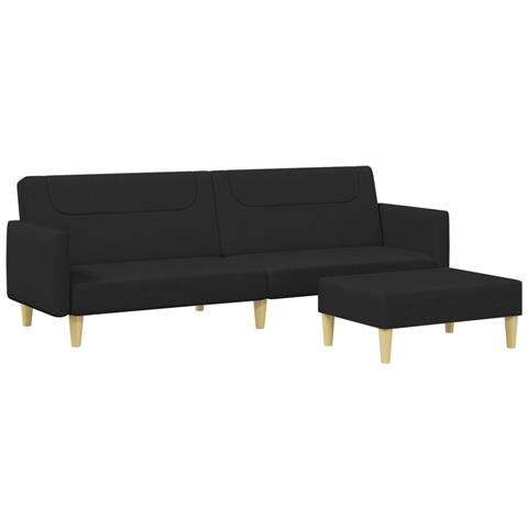 Divano Letto a 2 Posti con Poggiapiedi Nero in Tessuto - Foto 1