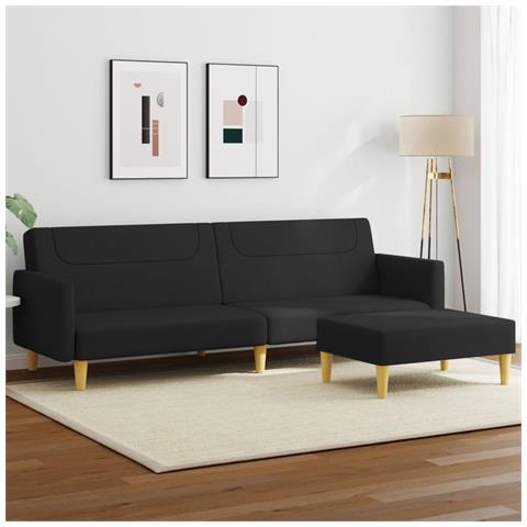 Divano Letto a 2 Posti con Poggiapiedi Nero in Tessuto - Foto 2