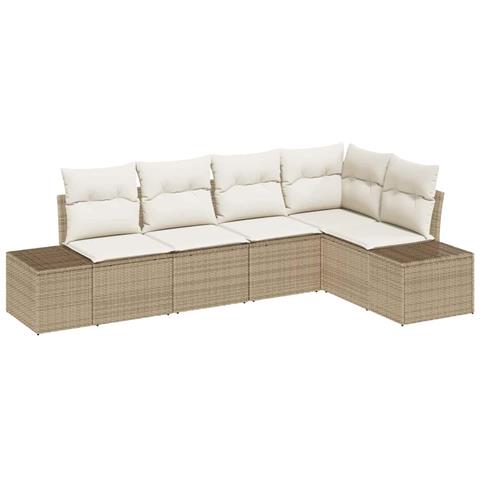 set di divani da giardino di 5 pezzi con cuscini beige rattan - Foto 1