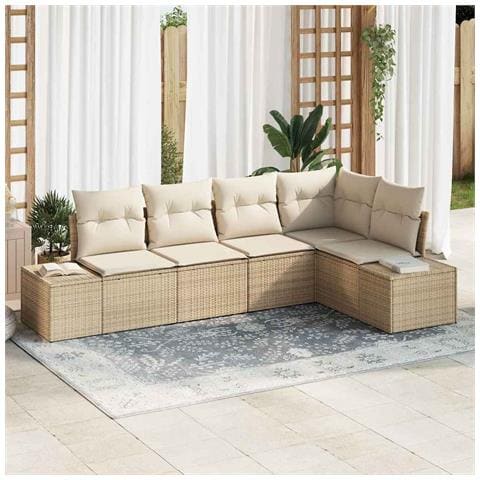 set di divani da giardino di 5 pezzi con cuscini beige rattan - Foto 2