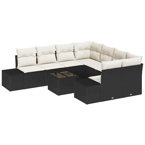 Set Divano da Giardino a 9 Pezzi con Cuscini Nero Polirattan - Foto 1