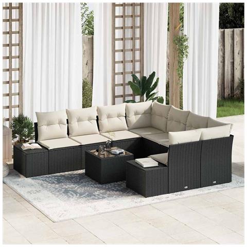 Set Divano da Giardino a 9 Pezzi con Cuscini Nero Polirattan - Foto 2
