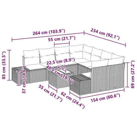 Set Divano da Giardino a 9 Pezzi con Cuscini Nero Polirattan - Foto 9