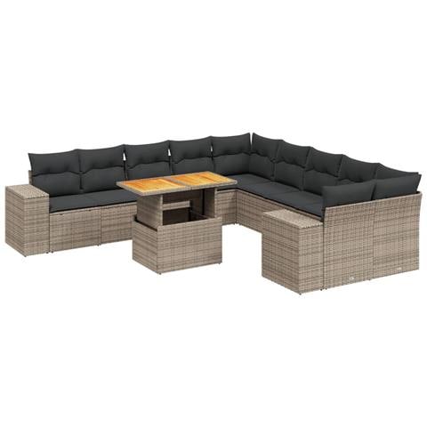 Set Divani da Giardino 11 pz con Cuscini in Polyrattan Grigio - Foto 1