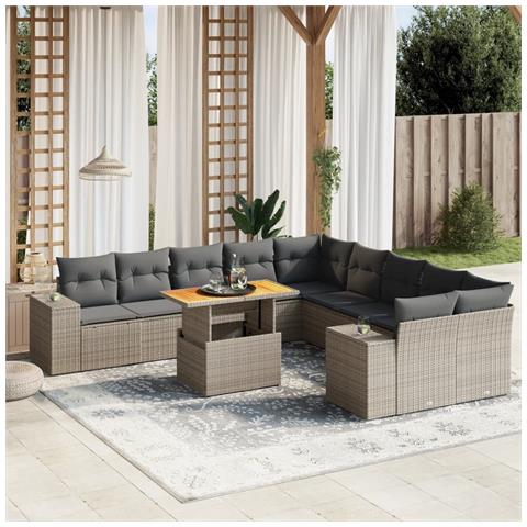 Set Divani da Giardino 11 pz con Cuscini in Polyrattan Grigio - Foto 2