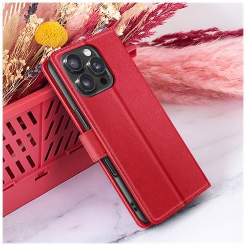 Custodia A Portafoglio Per Iphone 16 Pro Max Con Supporto E Linguetta Magnetica, Rosso - Foto 5