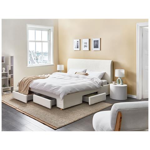 Letto Con Cassetti Contenitori Bouclé Soutrin 180 X 200 Cm Bianco Sporco - Foto 1