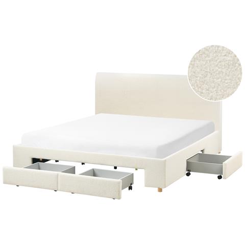 Letto Con Cassetti Contenitori Bouclé Soutrin 180 X 200 Cm Bianco Sporco - Foto 2