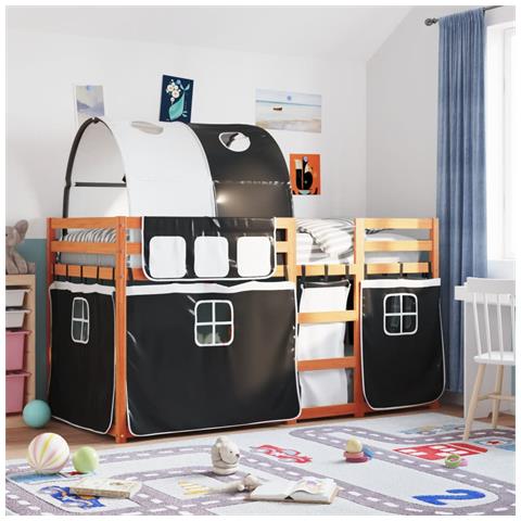 Letto a Castello senza Materasso Bianco e Nero 75x190 cm inPino - Foto 2