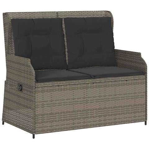 Panca Reclinabile da Giardino con Cuscini Grigia in Polyrattan - Foto 1