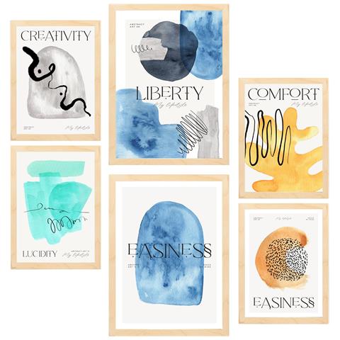 Set Di 6 Stampe Sentimenti Incorniciati Con Illustrazioni Di Design Per Le Pareti Della Tua Casa. Negozio Di Pittura. A3 & A4 Telaio In Legno Chiaro - Foto 1