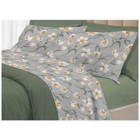 Completo Lenzuola Matrimoniale 100% Raso Cotone Floreale Dis. Lavinia - Foto 1