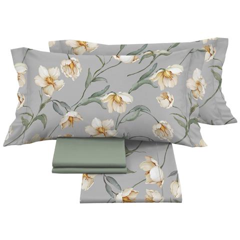 Completo Lenzuola Matrimoniale 100% Raso Cotone Floreale Dis. Lavinia - Foto 5