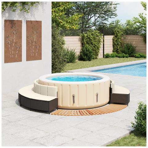 Bordo per Spa Nero in Polyrattan e Legno Massello di Acacia - Foto 2