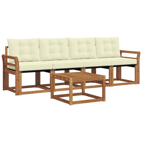 Set di divani da esterno con cuscino 5 pcs Naturale e Crema - Foto 1