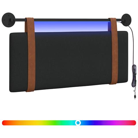 Testiera sospesa Con luce LED Nero PU Antico - Foto 1