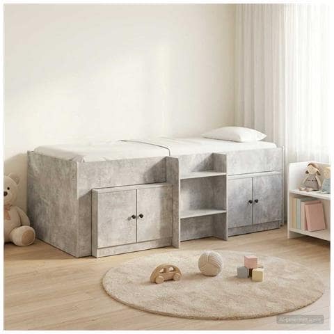 Struttura Letto Loft con Armadietto 3 pz Grigio Cemento - Foto 2