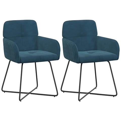 Sedie da pranzo 2 pcs Velluto (V) Blu 59 x 56,5 x 86 cm - Foto 1