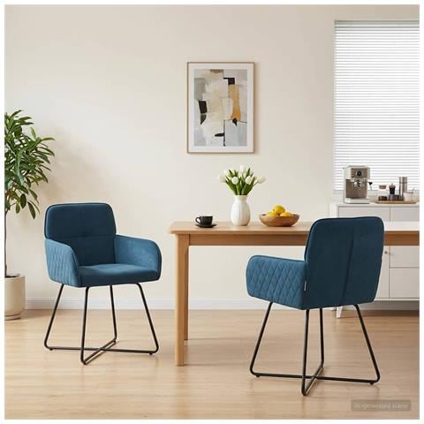 Sedie da pranzo 2 pcs Velluto (V) Blu 59 x 56,5 x 86 cm - Foto 2