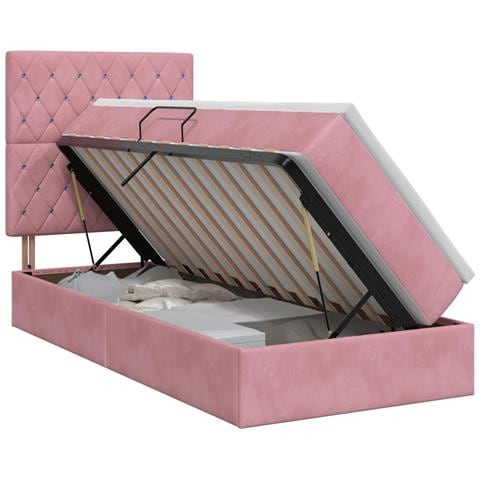Letto con contenitore e materasso Rosa 100 x 200 cm Velluto - Foto 1