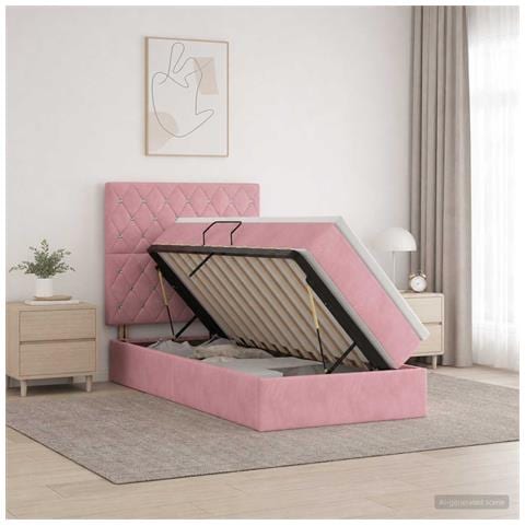 Letto con contenitore e materasso Rosa 100 x 200 cm Velluto - Foto 2