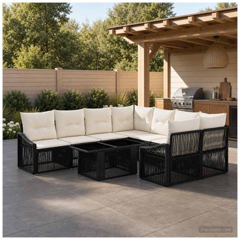 Set Divano da Giardino 9 pz Nero e Bianco Crema polyrattan - Foto 2