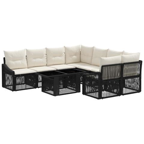 Set Divano da Giardino 9 pz Nero e Bianco Crema polyrattan - Foto 1