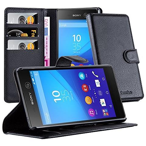 Custodia Compatibile Con Sony Xperia M5 In Nero Carbone - Coperchio Protettiva Con Chiusura Magnetica, Funzione Stand E Tasca Per Le Carte - Foto 8